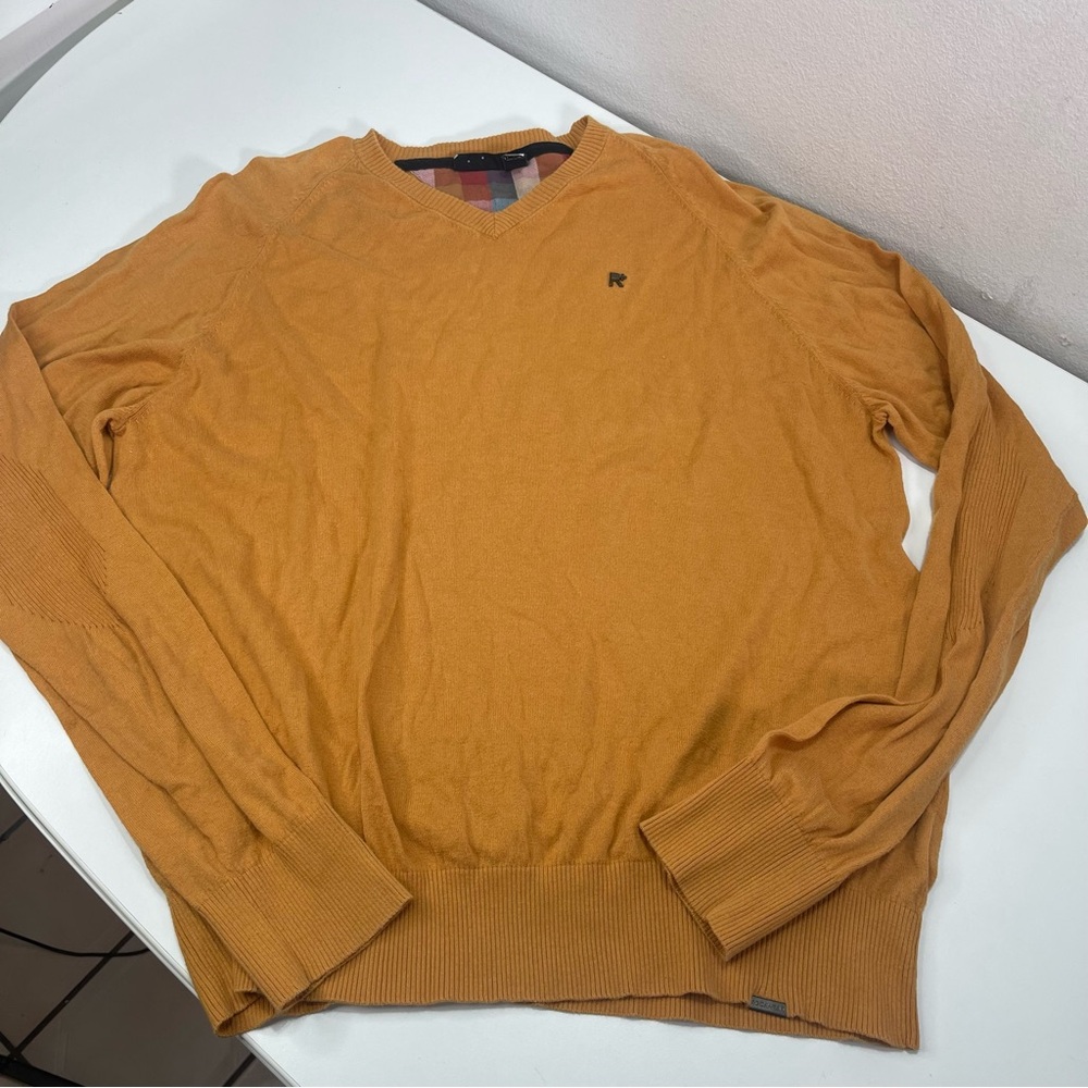 Vtg Y2K Rocawear V-neck Sweater Men Lg Mustard Color Cotton Logo Preppy Academia